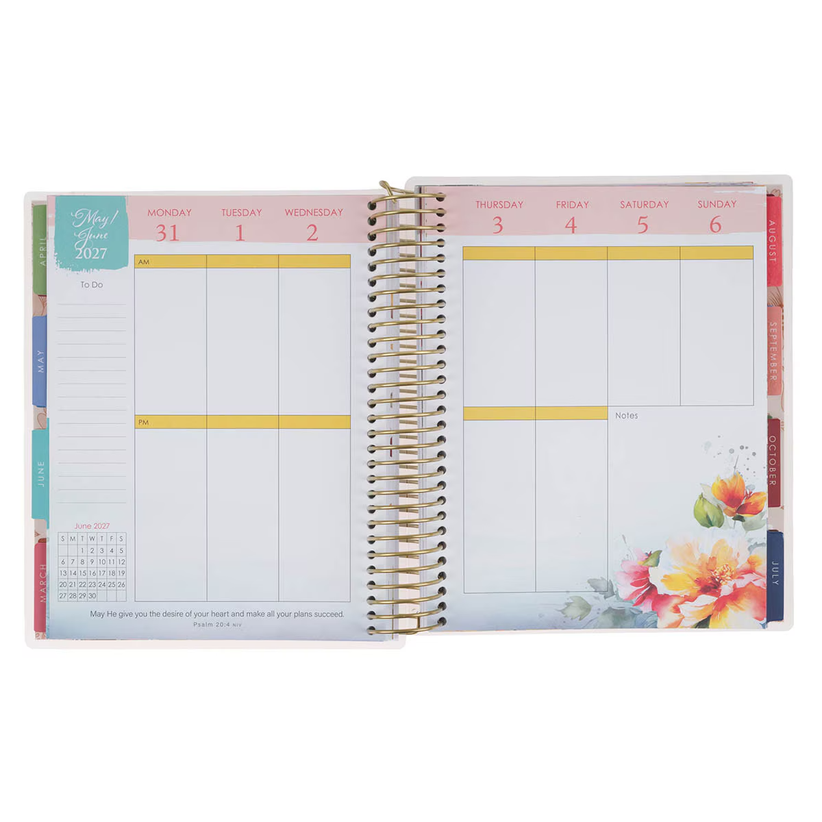 2027 18-Month Diary/Planner with Elastic Closure: Strength & Dignity, Floral (Includes Stickers)