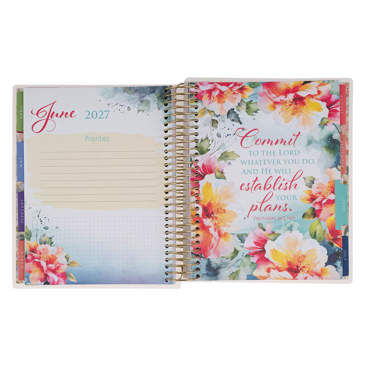 2027 18-Month Diary/Planner with Elastic Closure: Pray More Worry Less, Floral (Includes Stickers)