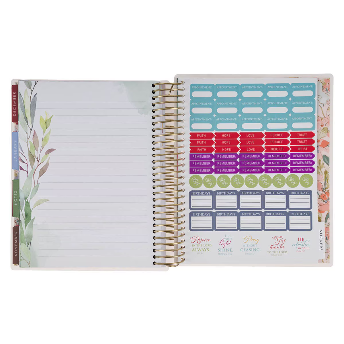 2027 18-Month Diary/Planner with Elastic Closure: Pray More Worry Less, Floral (Includes Stickers)